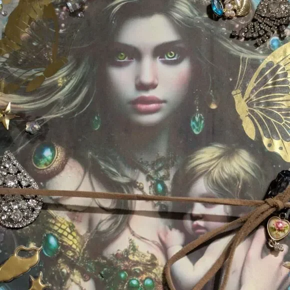 Handmade Mermaid Junk Journal Ocean Theme Art Journal Mixed Media Charms Pearls - Picture 3 of 12